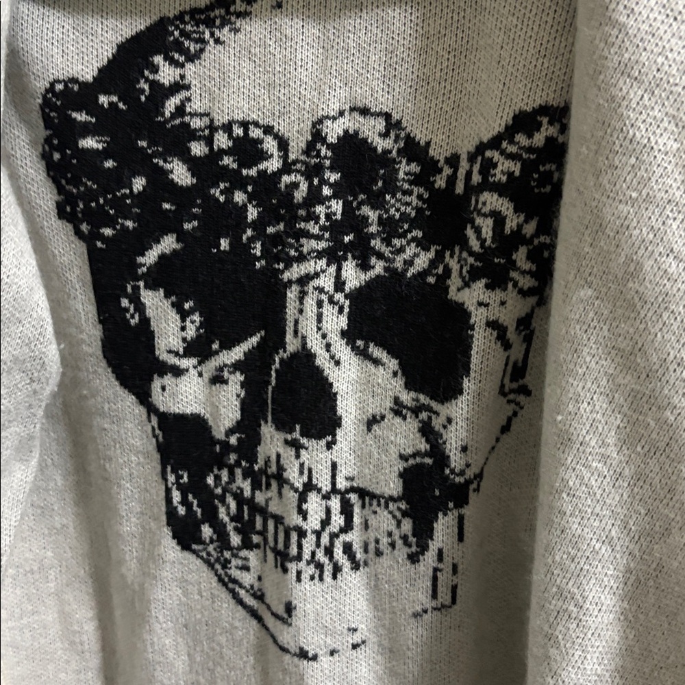 Skull Cashmere Light Gray Reversible Cardigan with Black Skull 💀 Size Medium